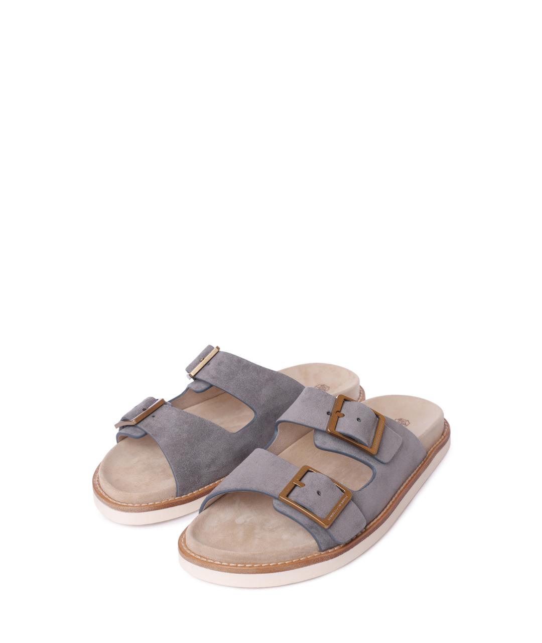 BRUNELLO CUCINELLI Серые замшевые шлепанцы, фото 2