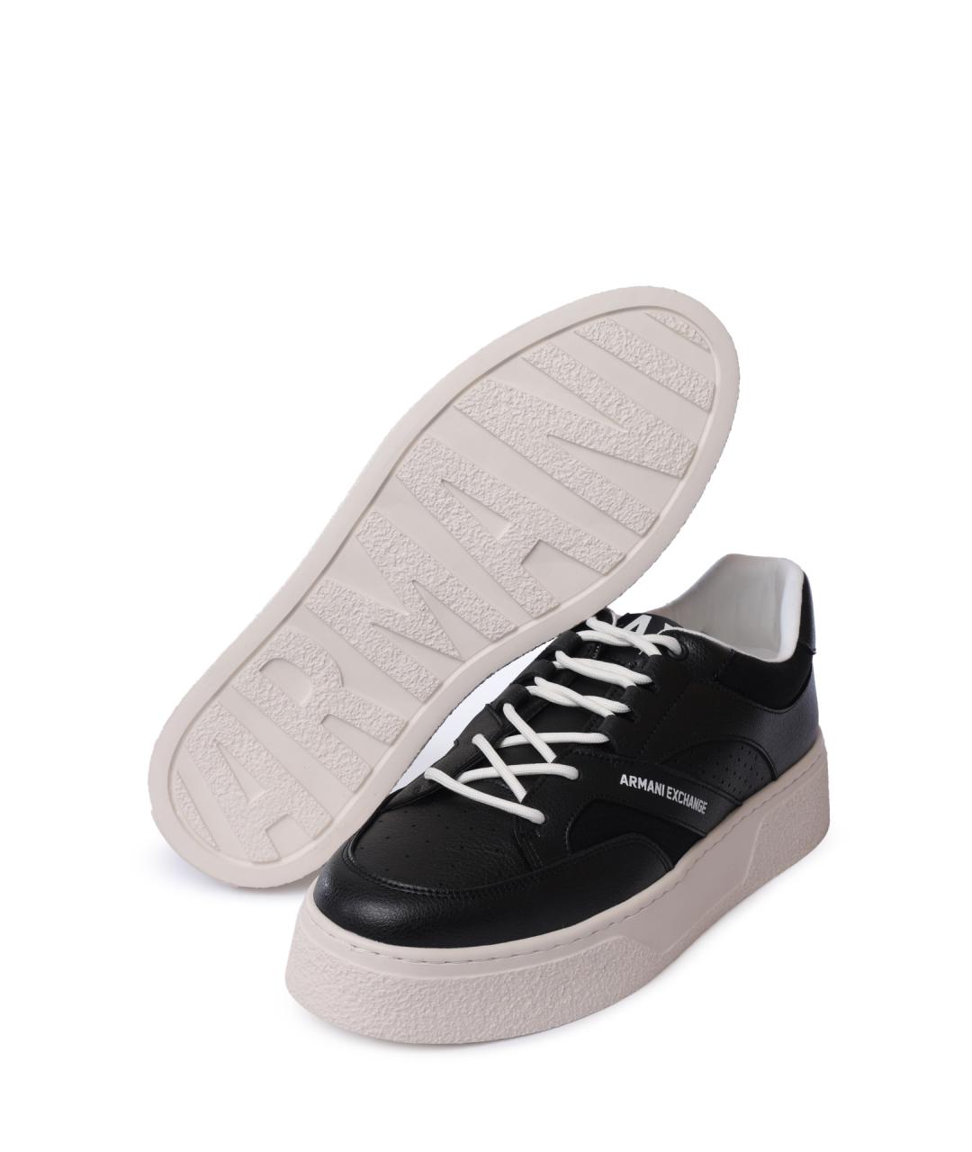 ARMANI EXCHANGE Черные кожаные низкие кроссовки / кеды, фото 4