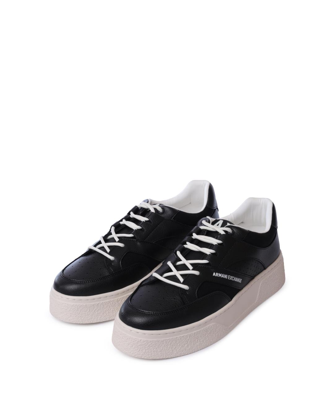 ARMANI EXCHANGE Черные кожаные низкие кроссовки / кеды, фото 2