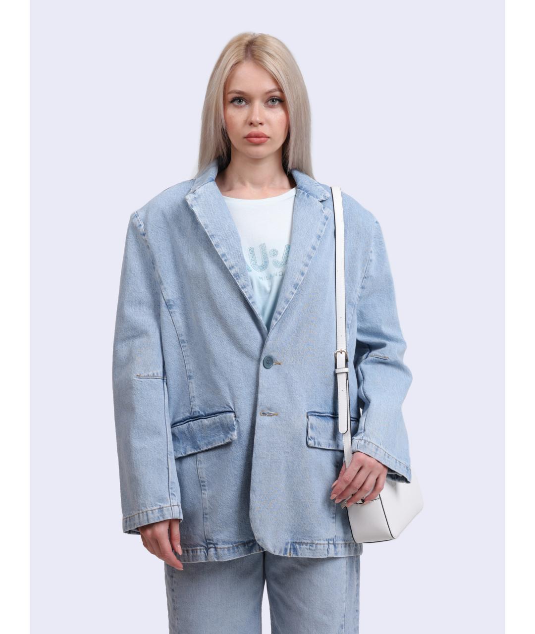 LIU JO Голубой хлопковый жакет/пиджак, фото 6