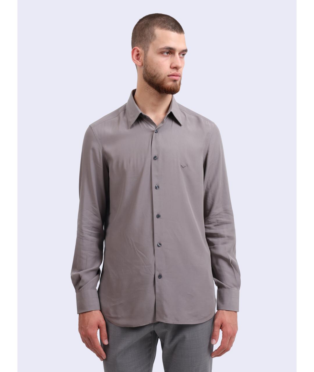 EMPORIO ARMANI Серая хлопковая кэжуал рубашка, фото 5