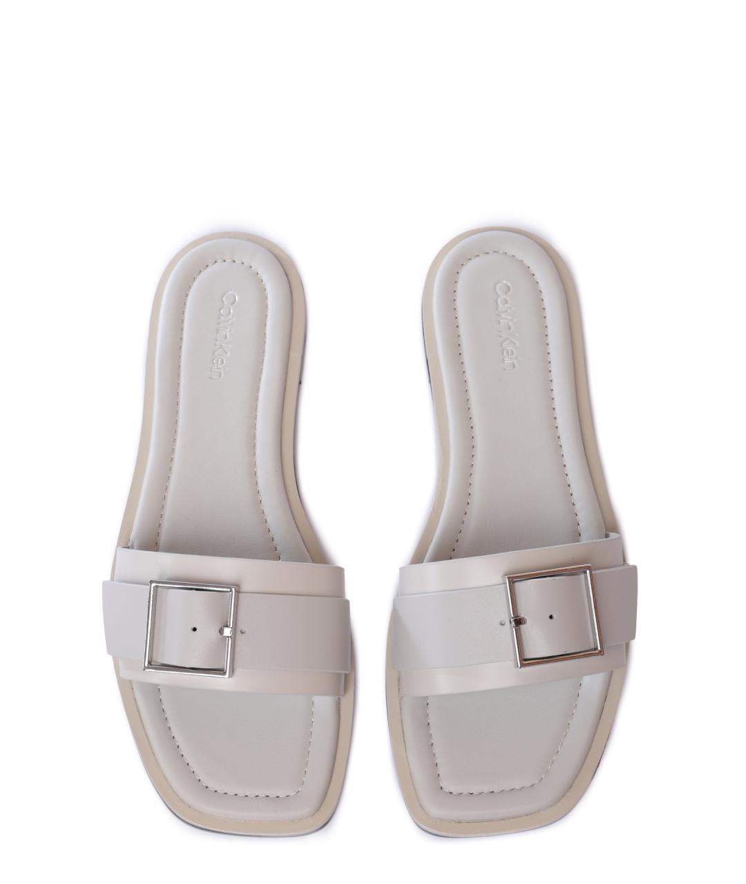 CALVIN KLEIN Серые кожаные шлепанцы, фото 3