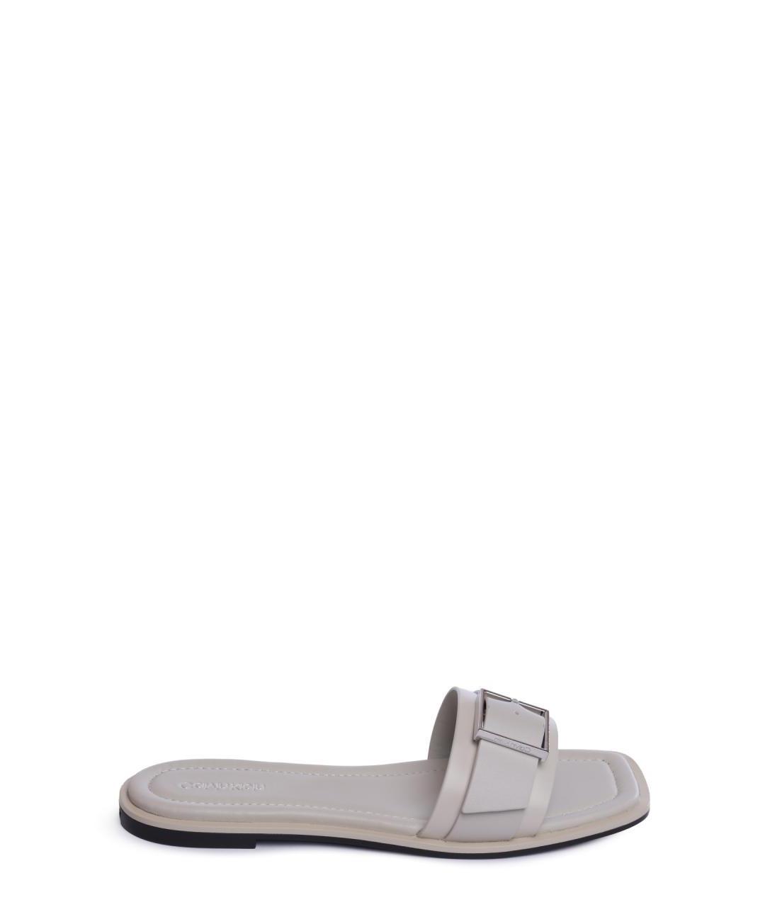 CALVIN KLEIN Серые кожаные шлепанцы, фото 1