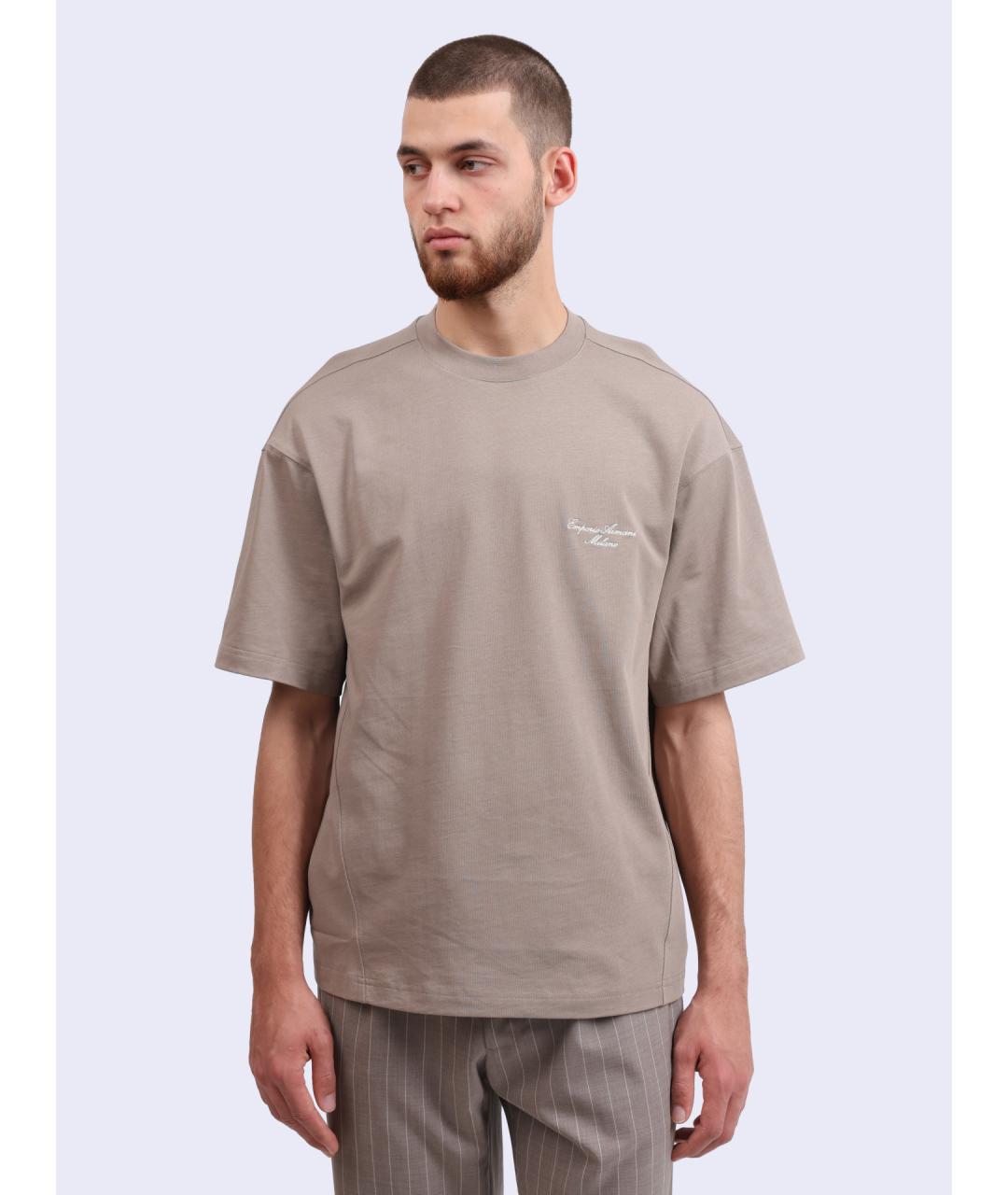 EMPORIO ARMANI Бежевая хлопковая футболка, фото 5