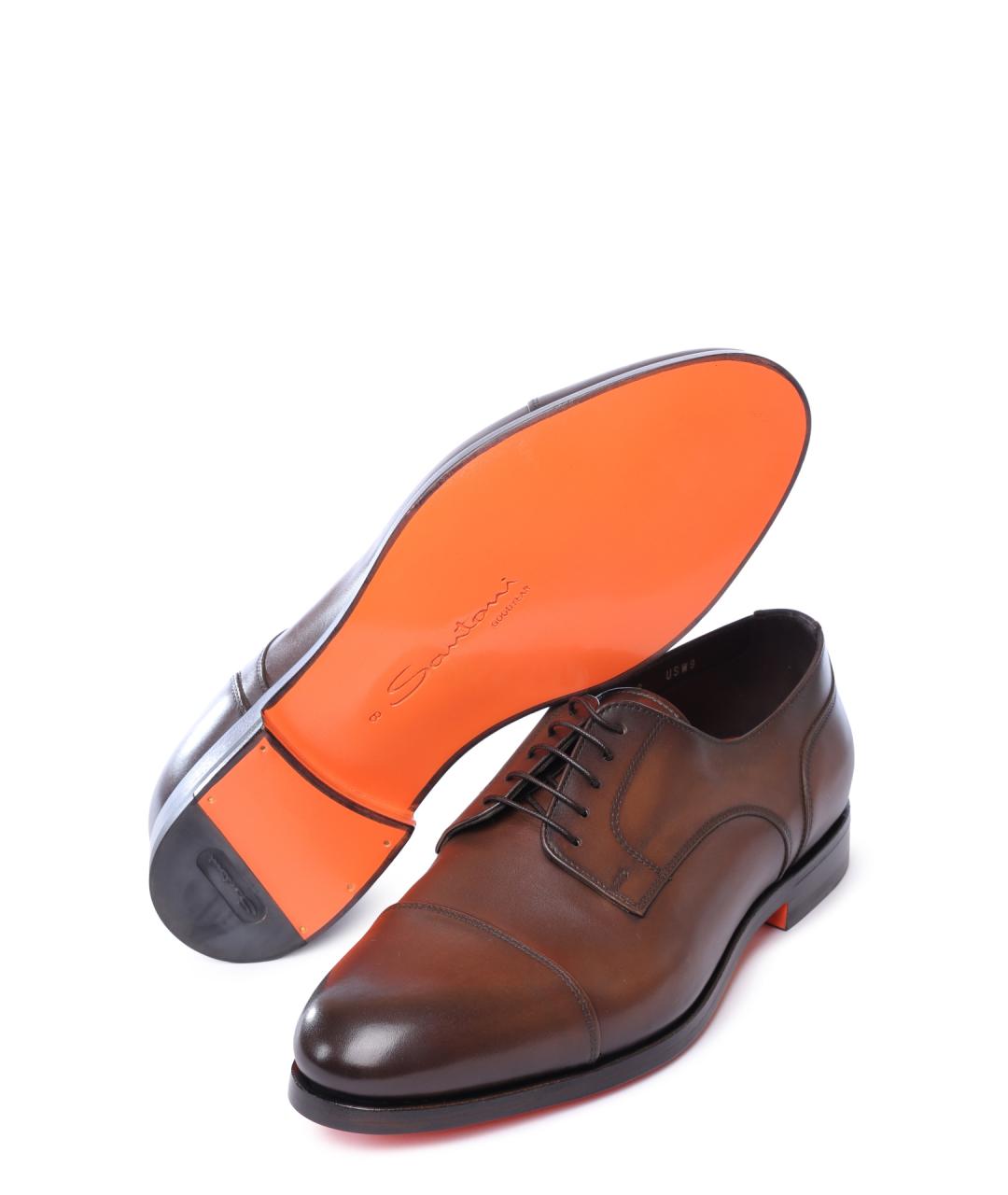 SANTONI Коричневые кожаные туфли, фото 4