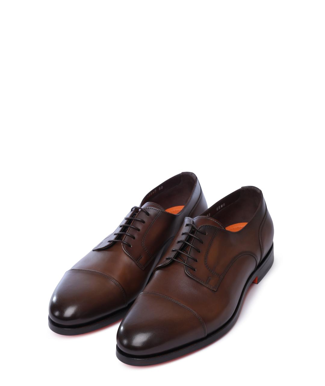 SANTONI Коричневые кожаные туфли, фото 2