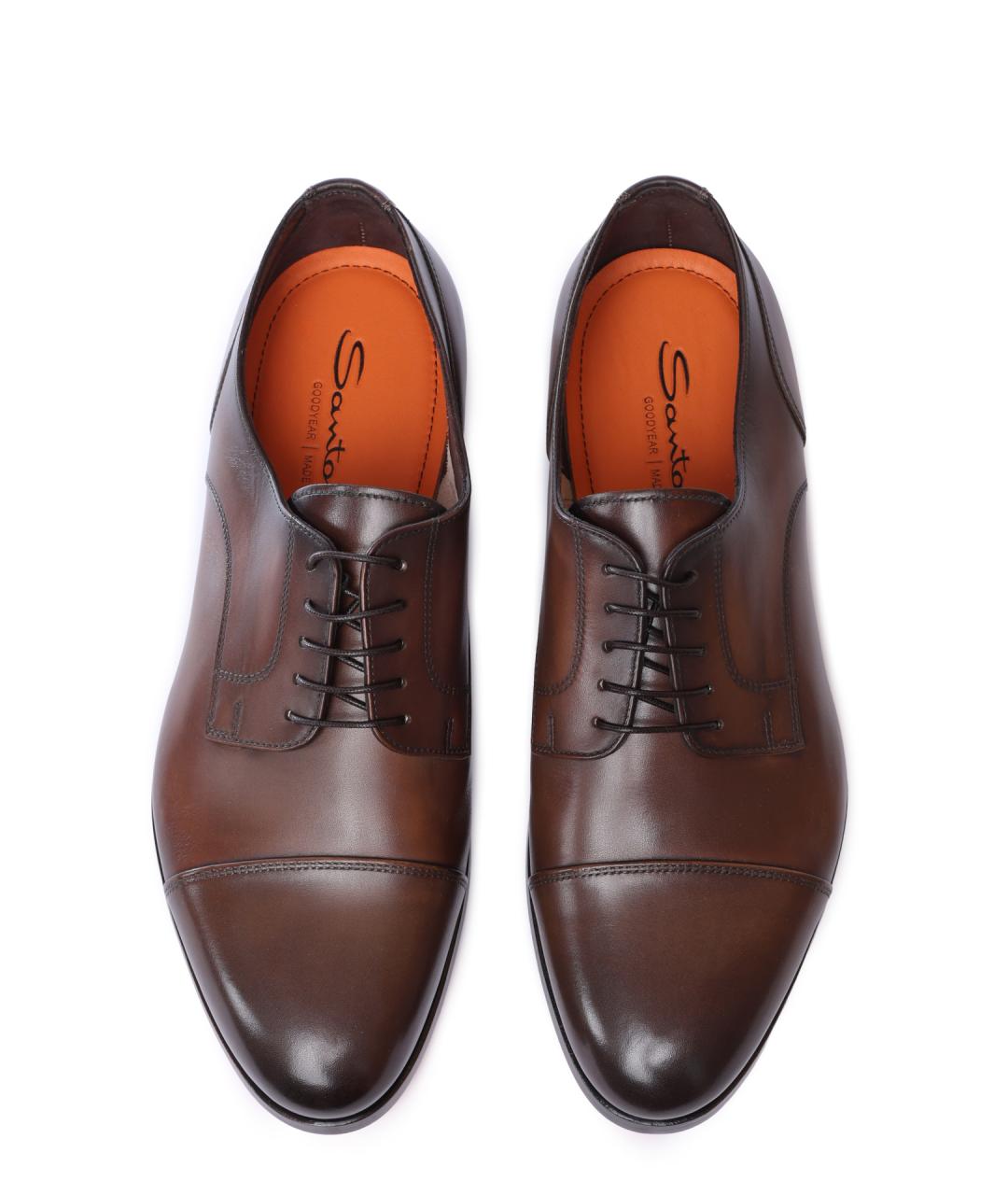 SANTONI Коричневые кожаные туфли, фото 3