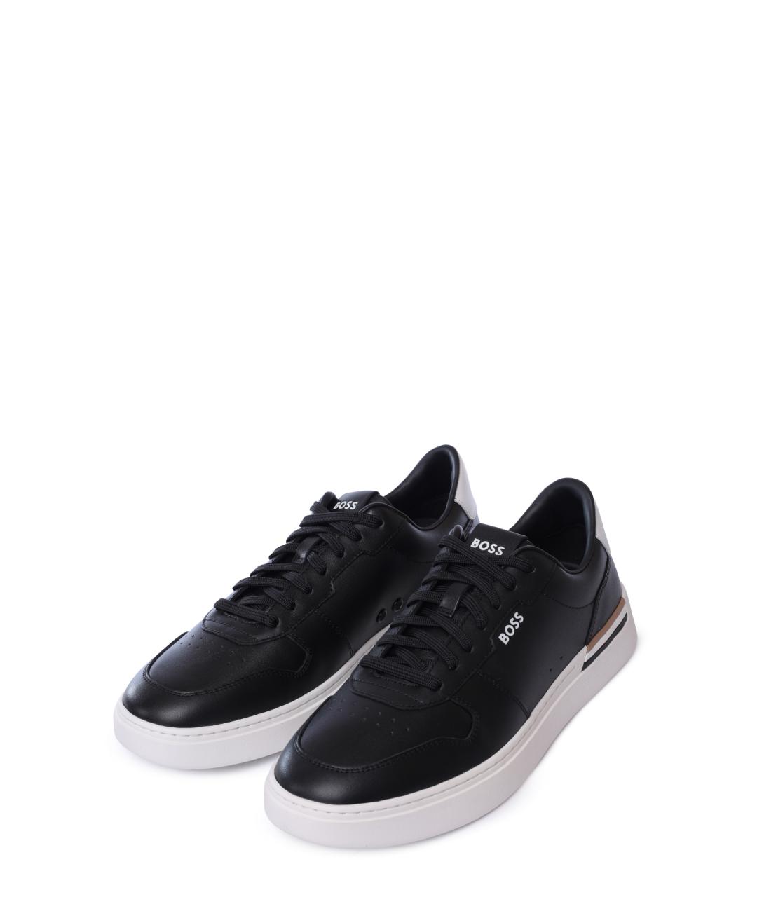 HUGO BOSS Черные кожаные низкие кроссовки / кеды, фото 2