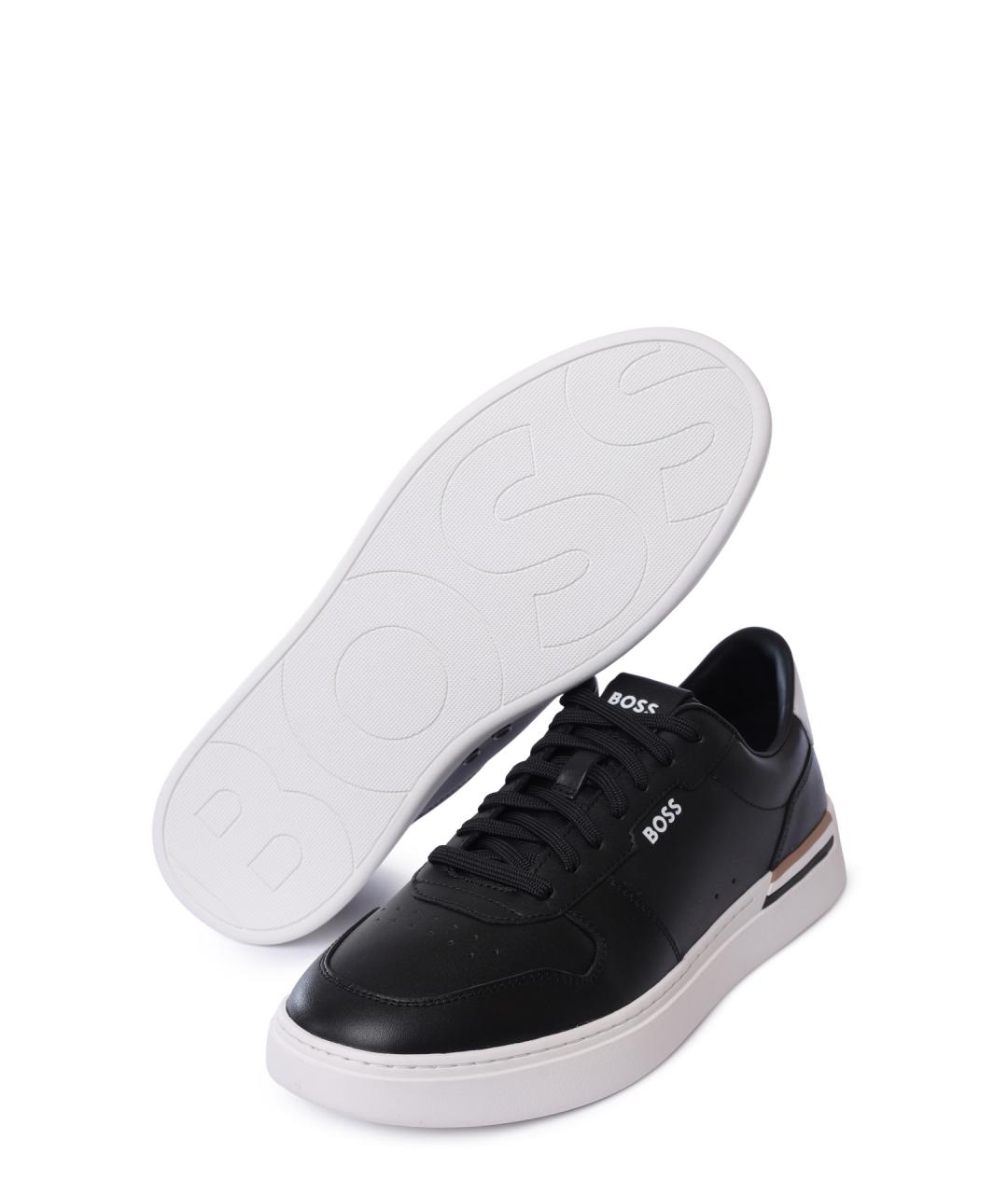 HUGO BOSS Черные кожаные низкие кроссовки / кеды, фото 4