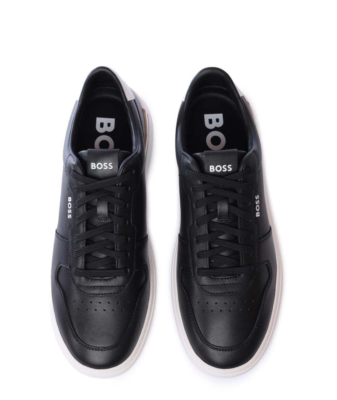HUGO BOSS Черные кожаные низкие кроссовки / кеды, фото 3