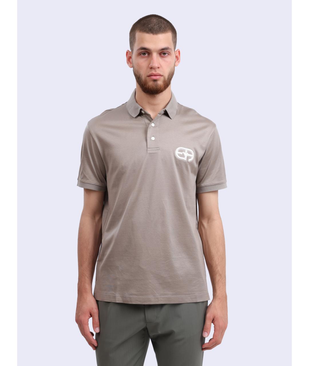 EMPORIO ARMANI Бежевое хлопковое поло с коротким рукавом, фото 5