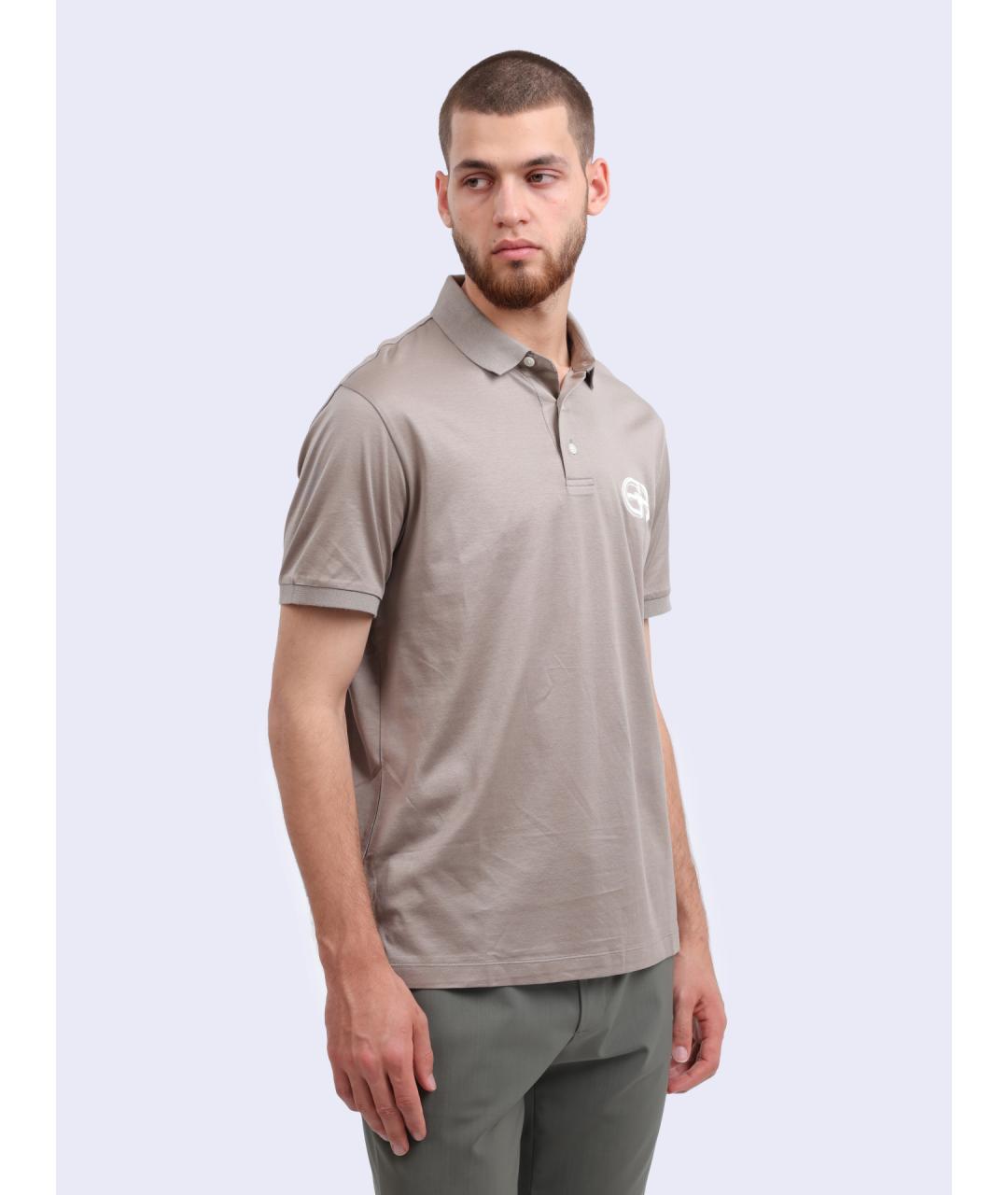 EMPORIO ARMANI Бежевое хлопковое поло с коротким рукавом, фото 3