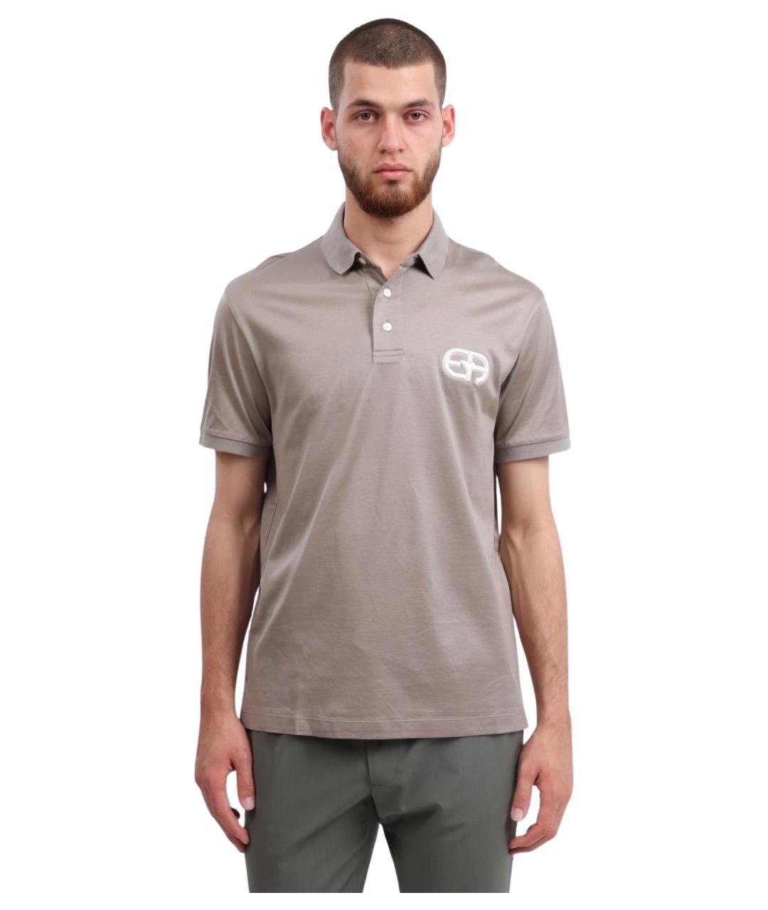 EMPORIO ARMANI Бежевое хлопковое поло с коротким рукавом, фото 1