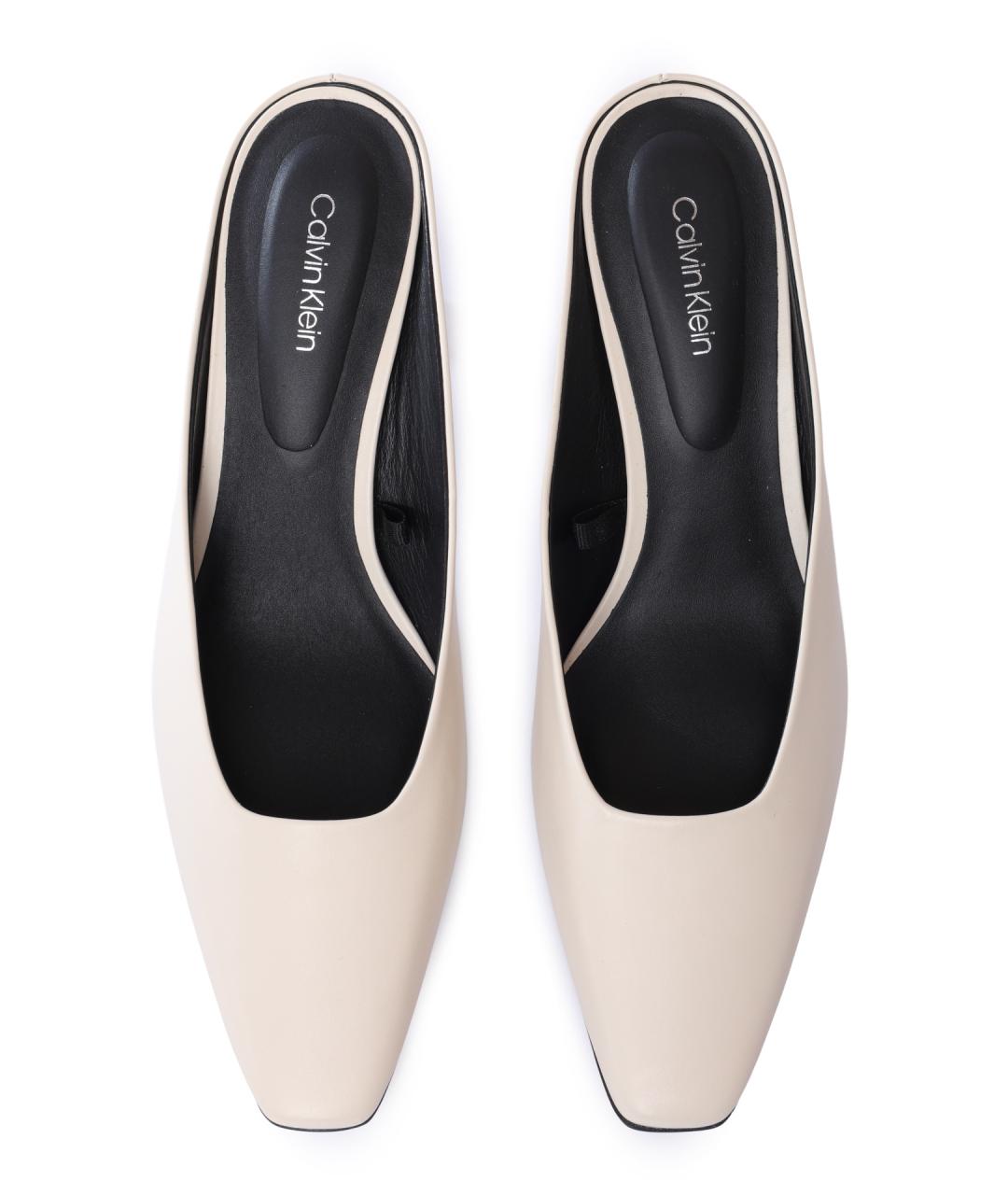 CALVIN KLEIN Белые кожаные мюли, фото 3