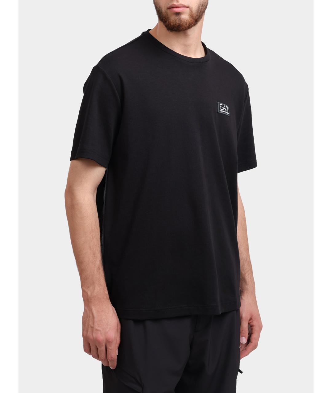EA7 Черная хлопковая футболка, фото 3