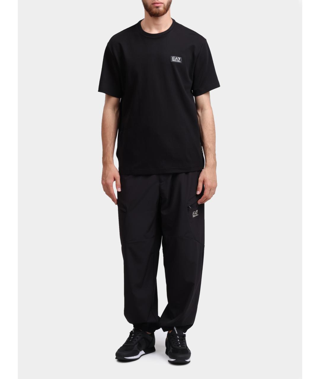 EA7 Черная хлопковая футболка, фото 2