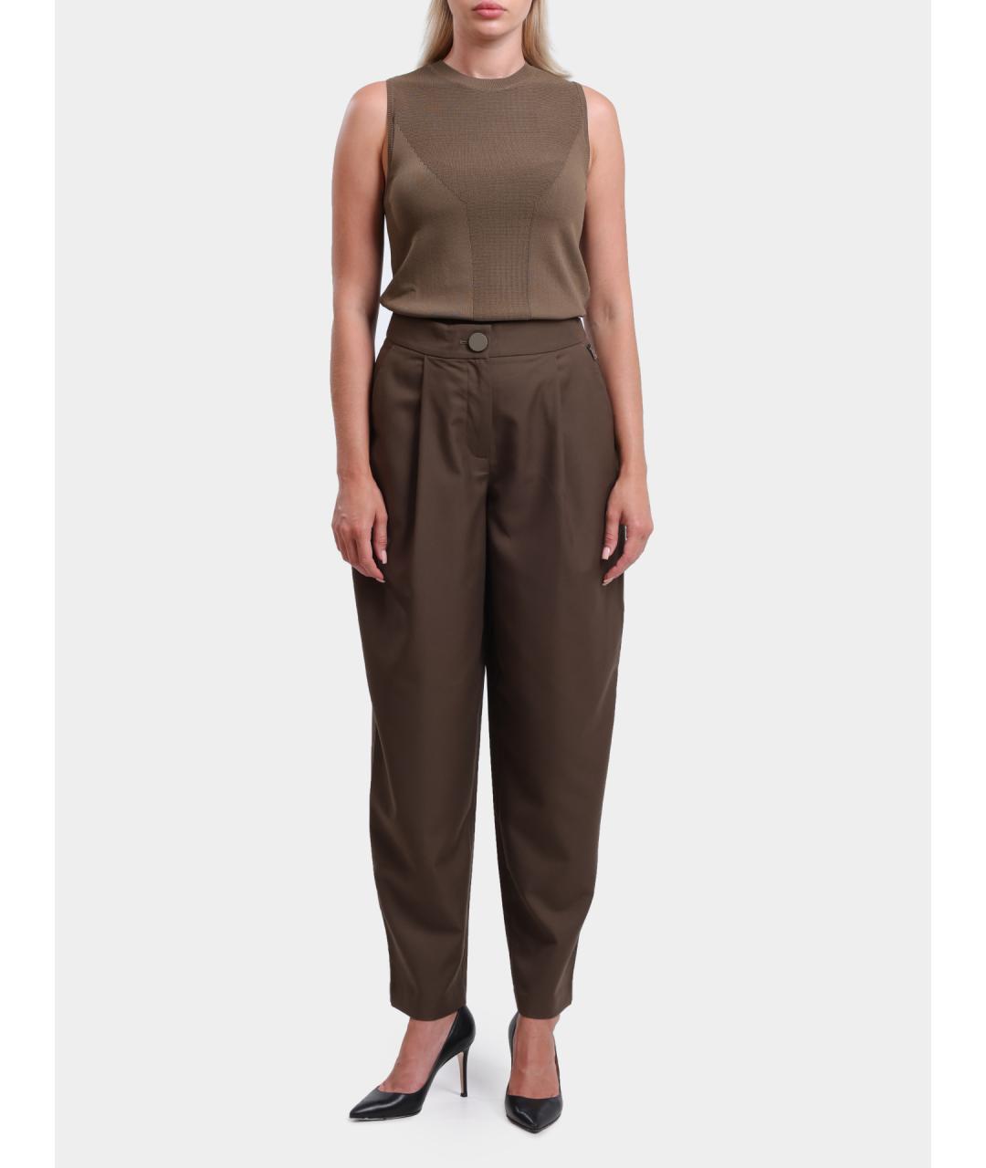 ARMANI EXCHANGE Коричневые полиэстеровые прямые брюки, фото 2