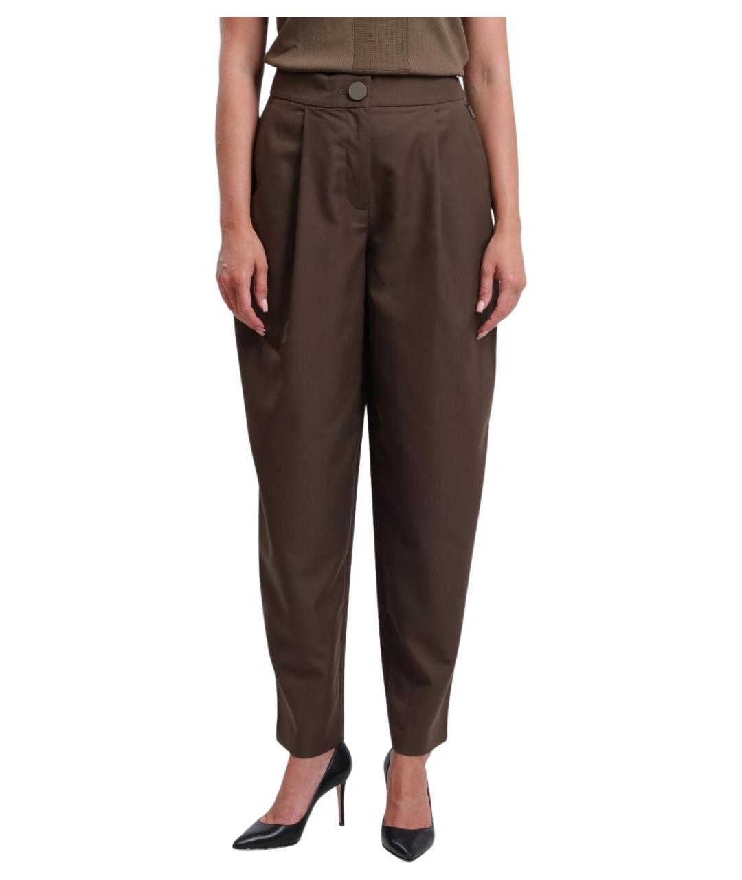 ARMANI EXCHANGE Коричневые полиэстеровые прямые брюки, фото 1
