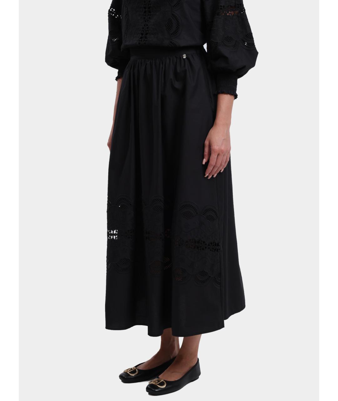 LIU JO Черная хлопковая юбка макси, фото 3
