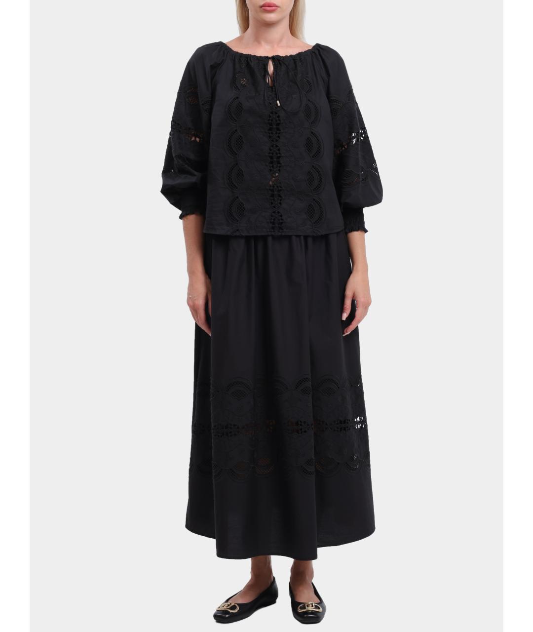 LIU JO Черная хлопковая юбка макси, фото 2