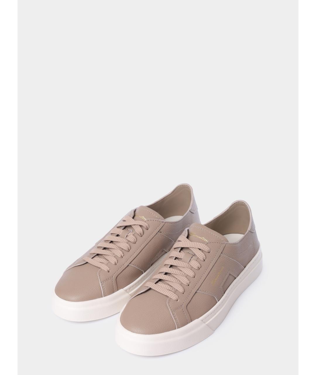 SANTONI Бежевые кожаные низкие кроссовки / кеды, фото 2