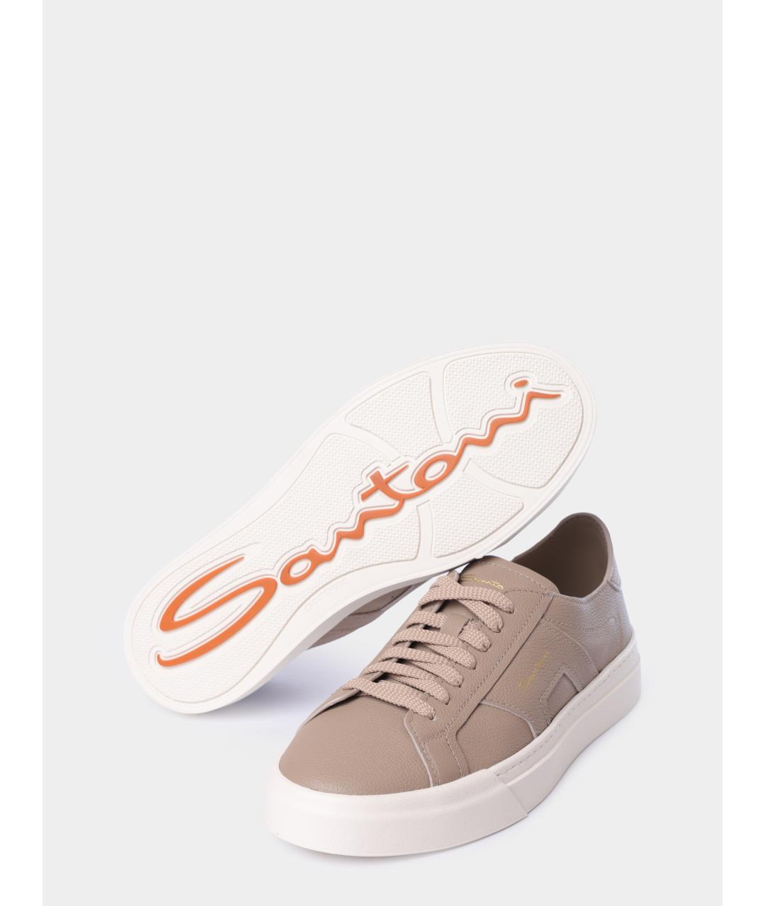 SANTONI Бежевые кожаные низкие кроссовки / кеды, фото 5