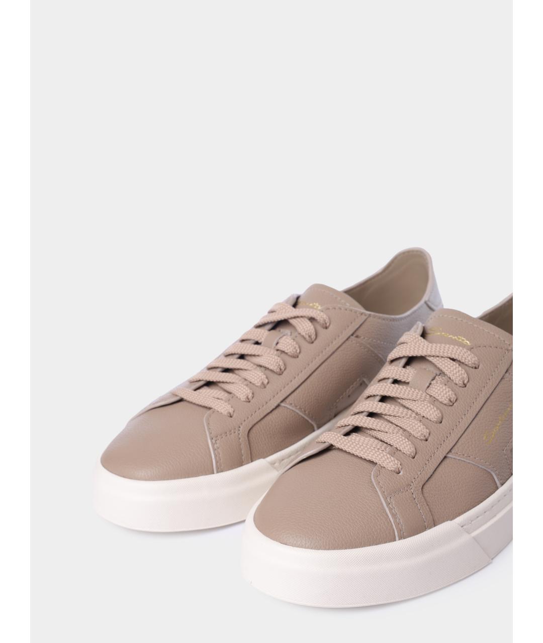 SANTONI Бежевые кожаные низкие кроссовки / кеды, фото 3