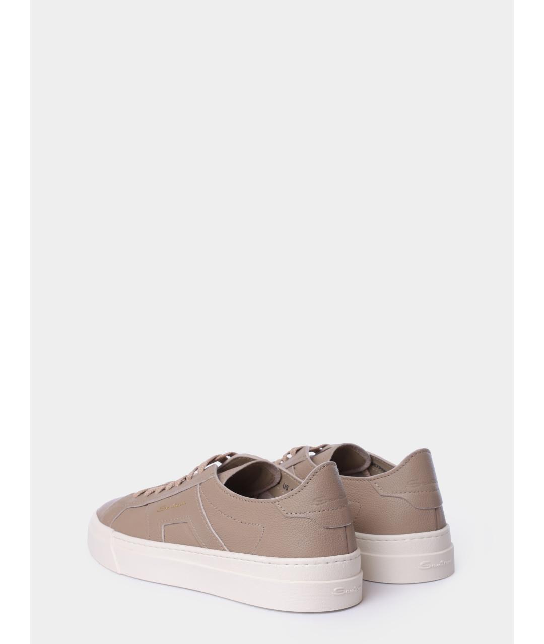 SANTONI Бежевые кожаные низкие кроссовки / кеды, фото 6