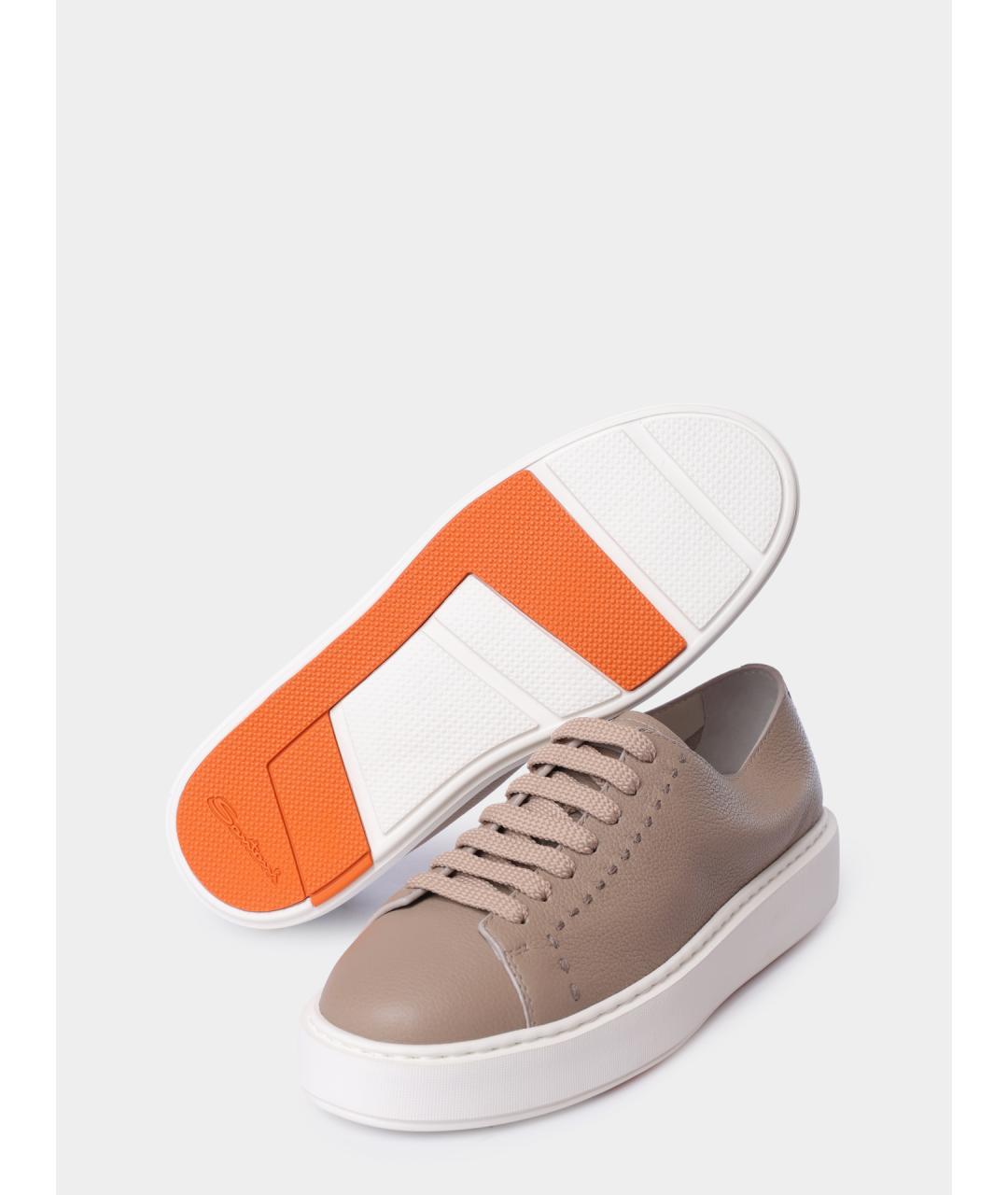 SANTONI Бежевые кожаные кеды, фото 5