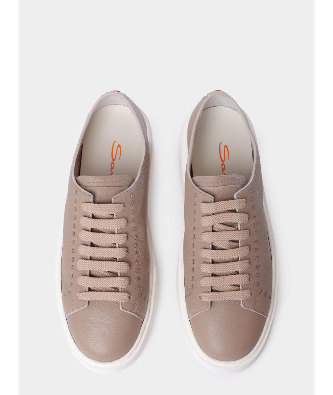 SANTONI Бежевые кожаные кеды, фото 4