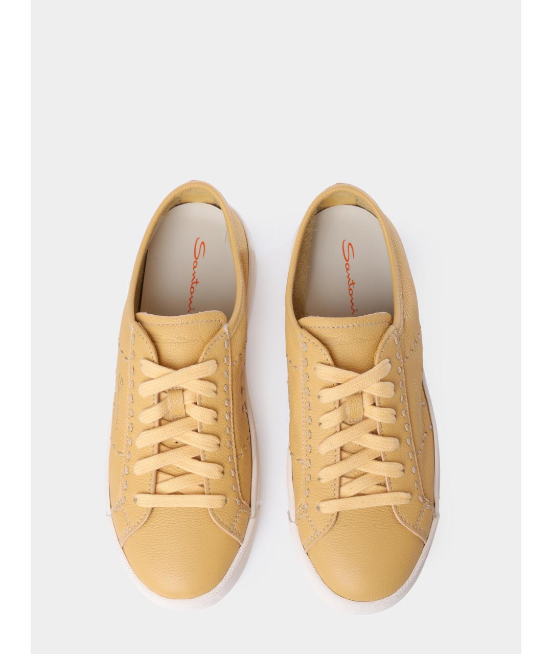 SANTONI Желтые кожаные кеды, фото 4