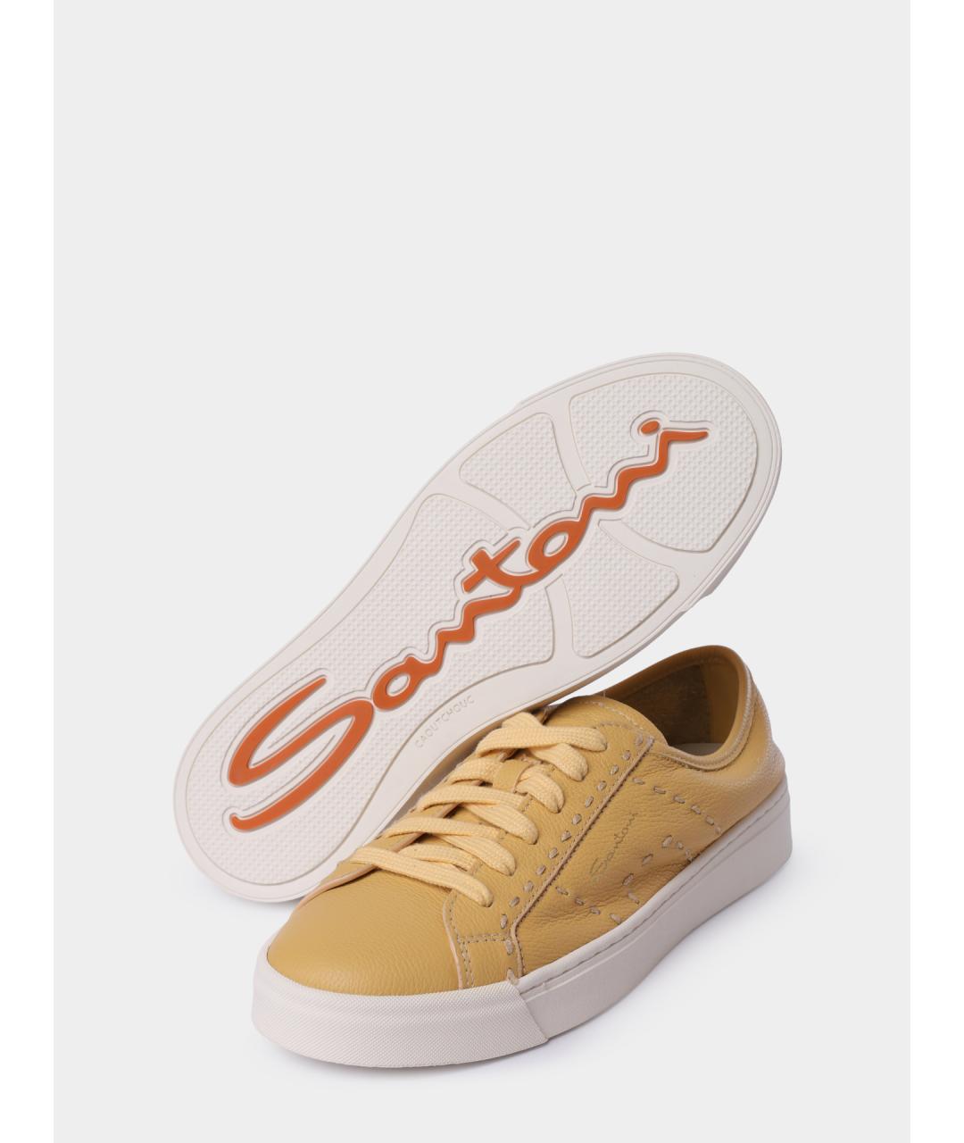 SANTONI Желтые кожаные кеды, фото 5