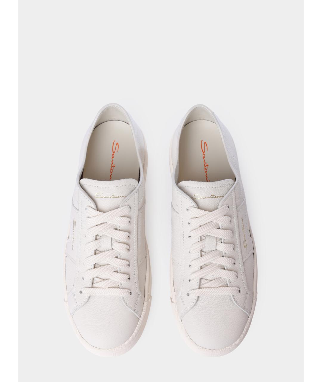 SANTONI Бежевые кожаные кеды, фото 4