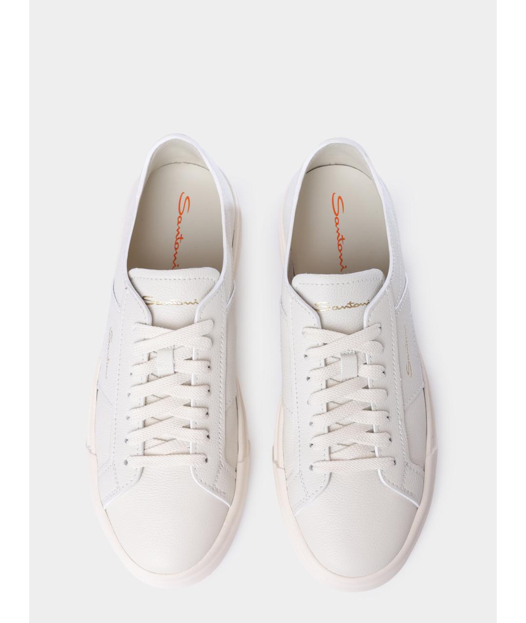 SANTONI Белые кожаные низкие кроссовки / кеды, фото 4