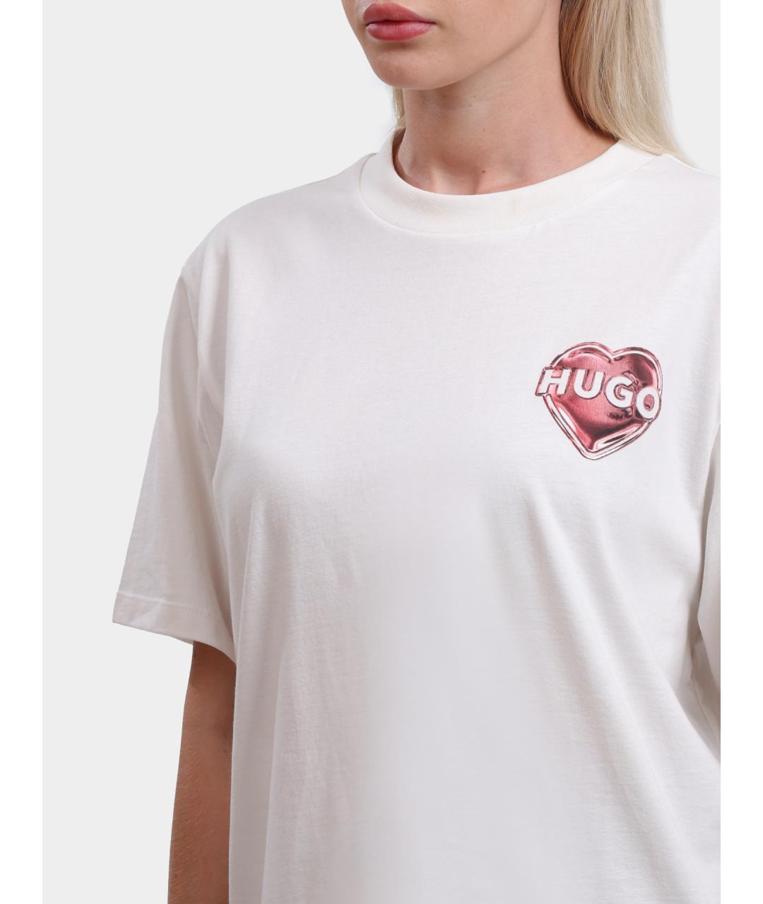 HUGO Белая хлопковая футболка, фото 4