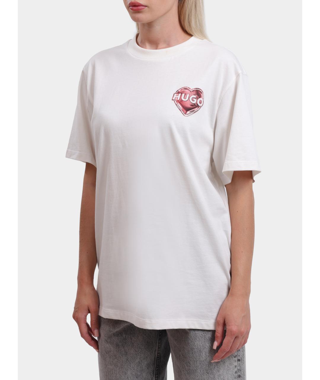 HUGO Белая хлопковая футболка, фото 3