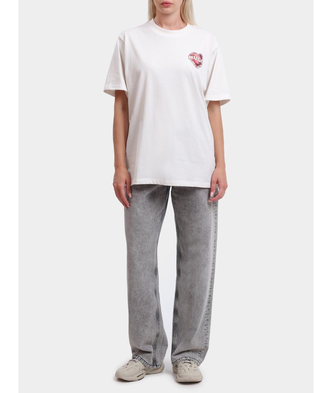 HUGO Белая хлопковая футболка, фото 6