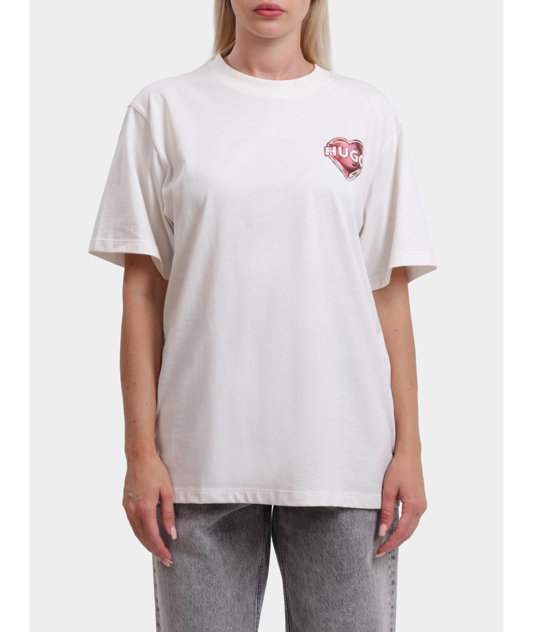 HUGO Белая хлопковая футболка, фото 2