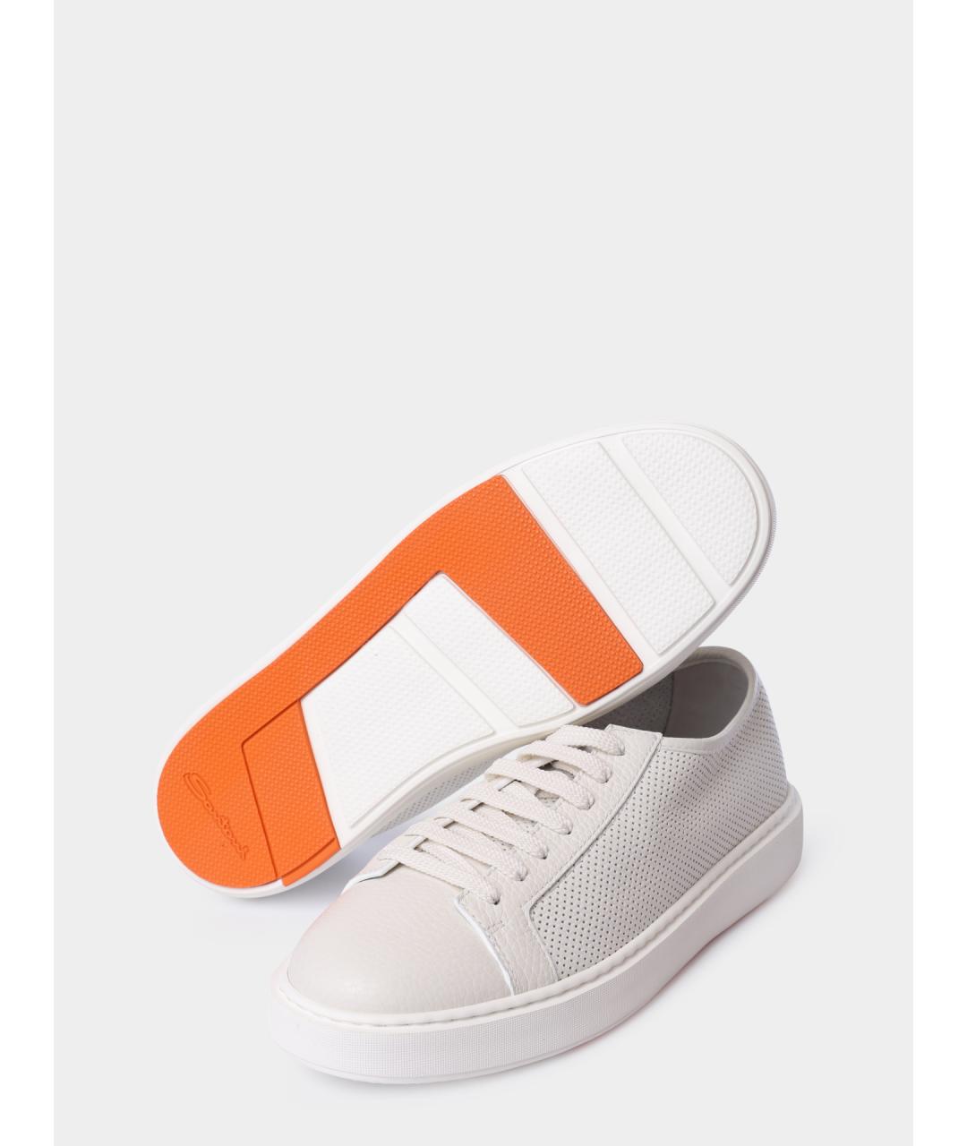 SANTONI Белые кожаные низкие кроссовки / кеды, фото 5