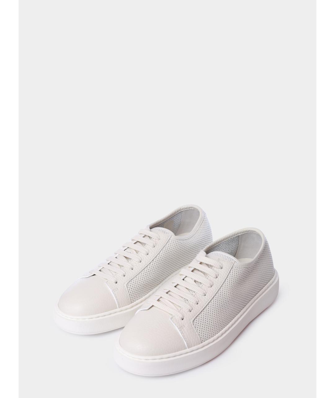 SANTONI Белые кожаные низкие кроссовки / кеды, фото 2