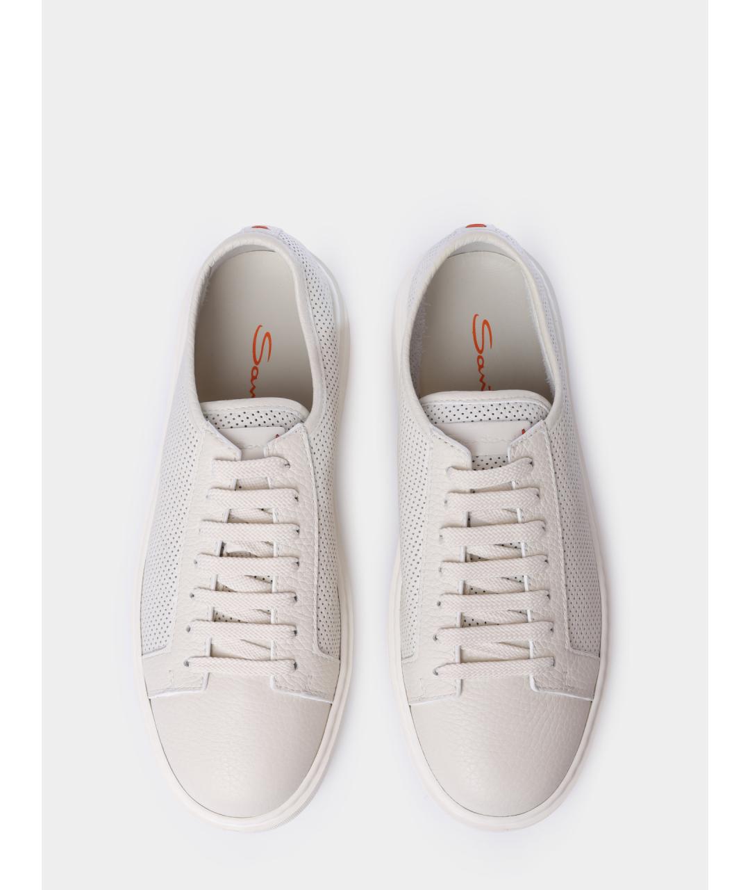 SANTONI Белые кожаные низкие кроссовки / кеды, фото 4