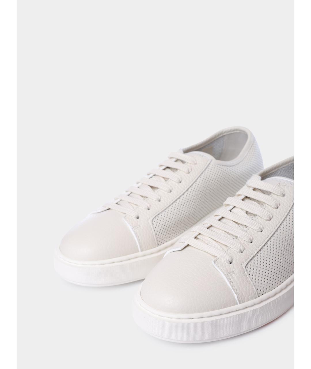 SANTONI Белые кожаные низкие кроссовки / кеды, фото 3