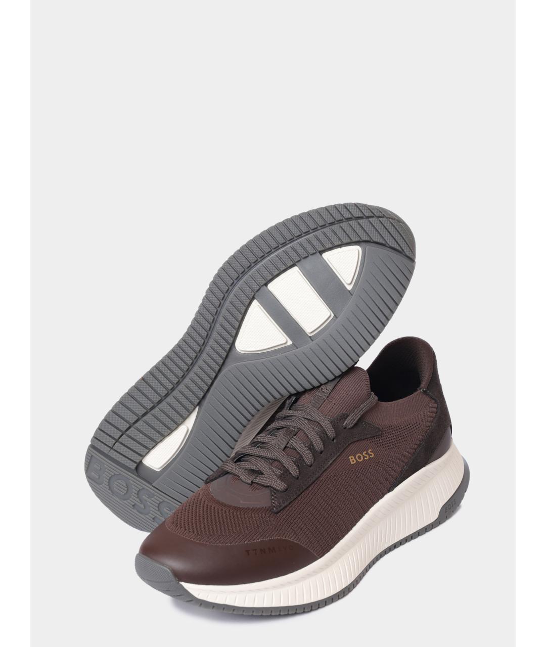 HUGO BOSS Коричневые текстильные низкие кроссовки / кеды, фото 4