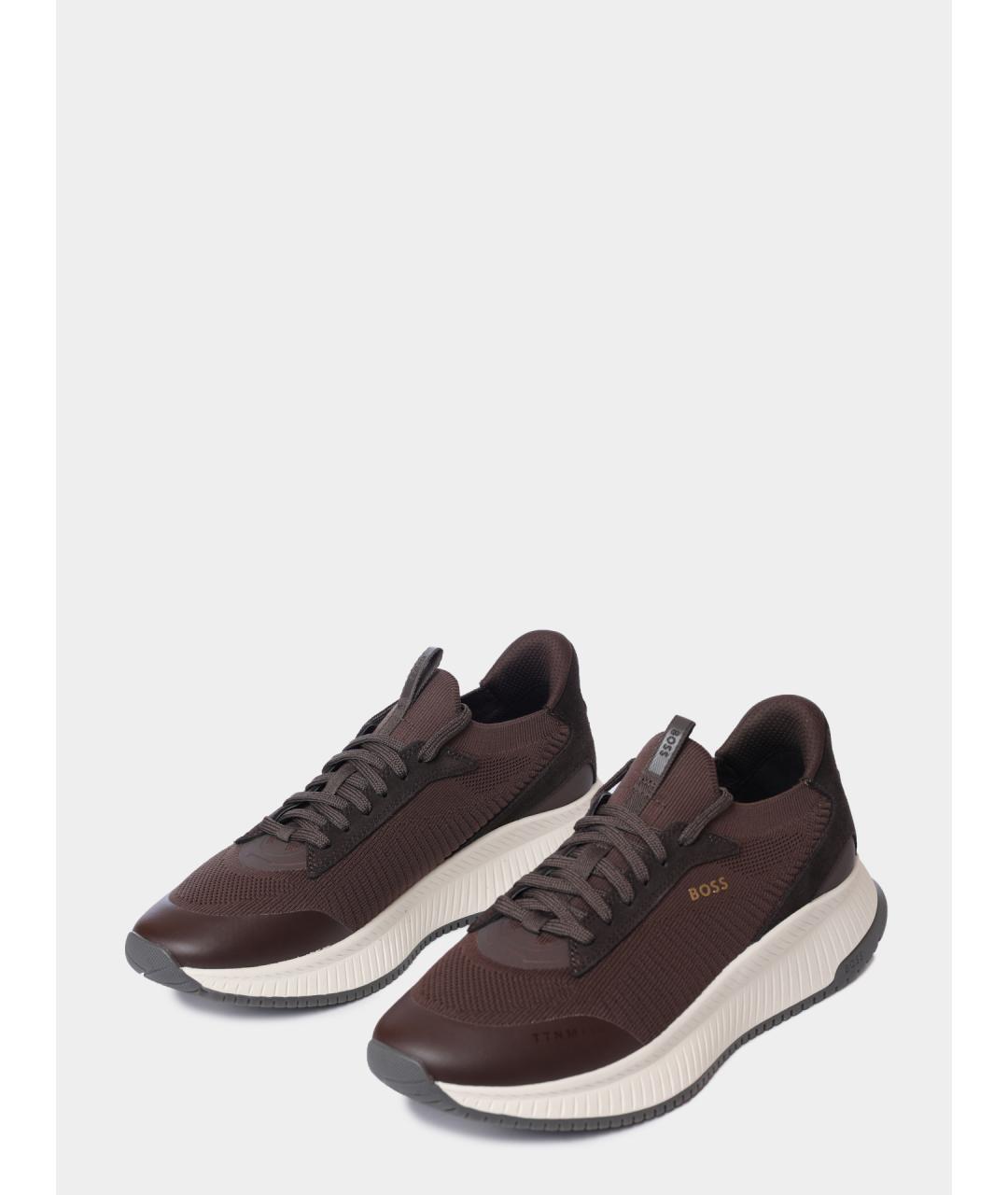 HUGO BOSS Коричневые текстильные низкие кроссовки / кеды, фото 2