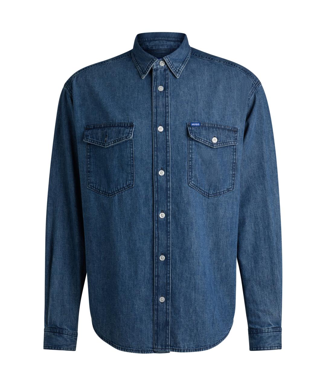 HUGO Синяя хлопковая кэжуал рубашка, фото 1