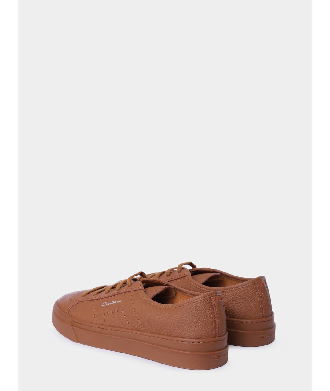 SANTONI Коричневые кожаные низкие кроссовки / кеды, фото 6