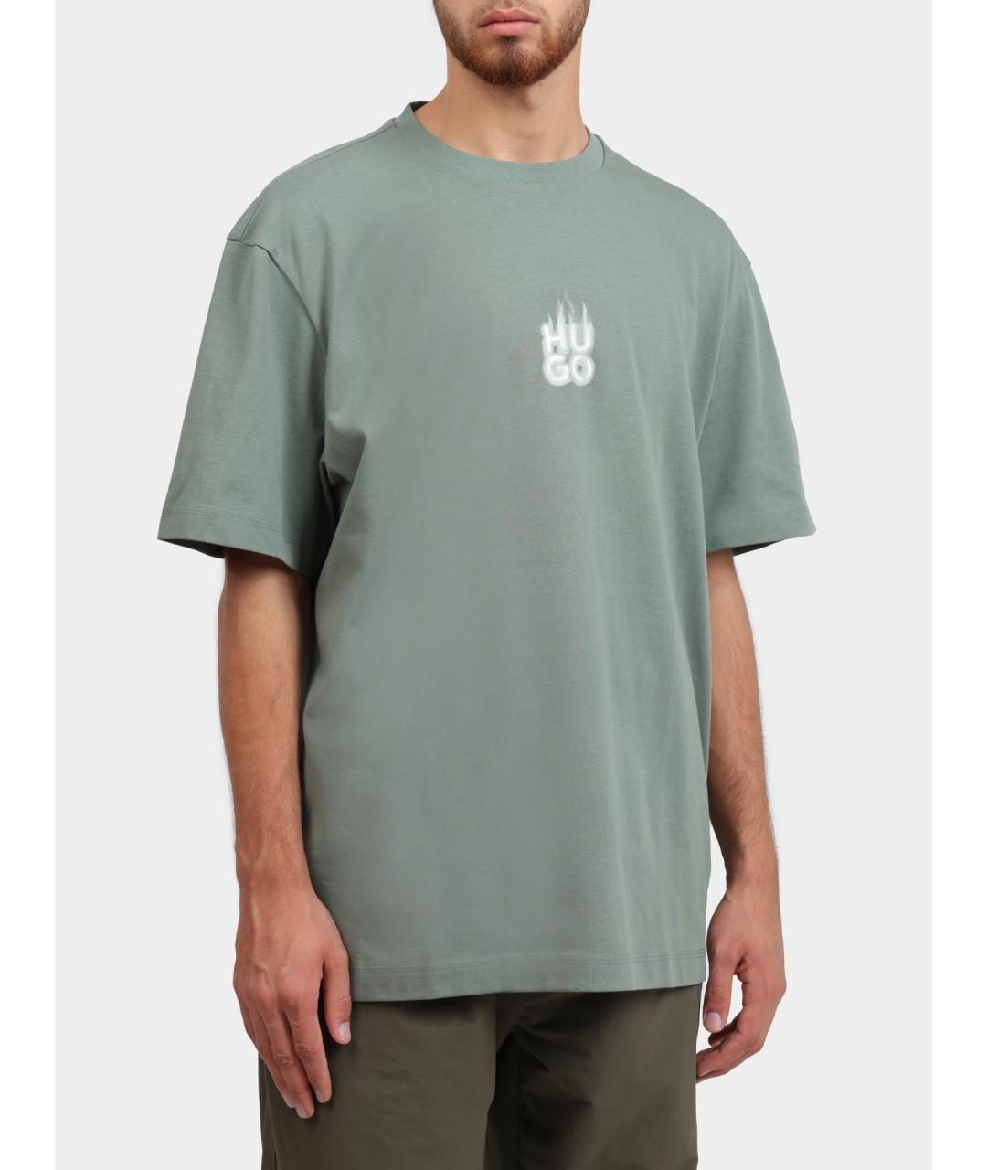 HUGO Зеленая хлопковая футболка, фото 4