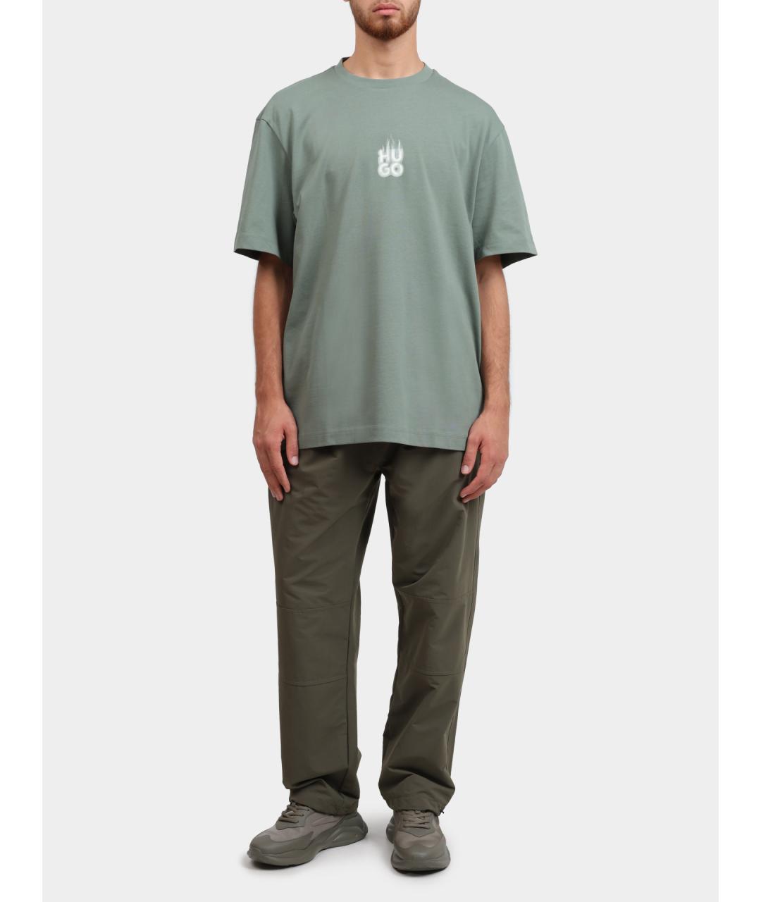 HUGO Зеленая хлопковая футболка, фото 3