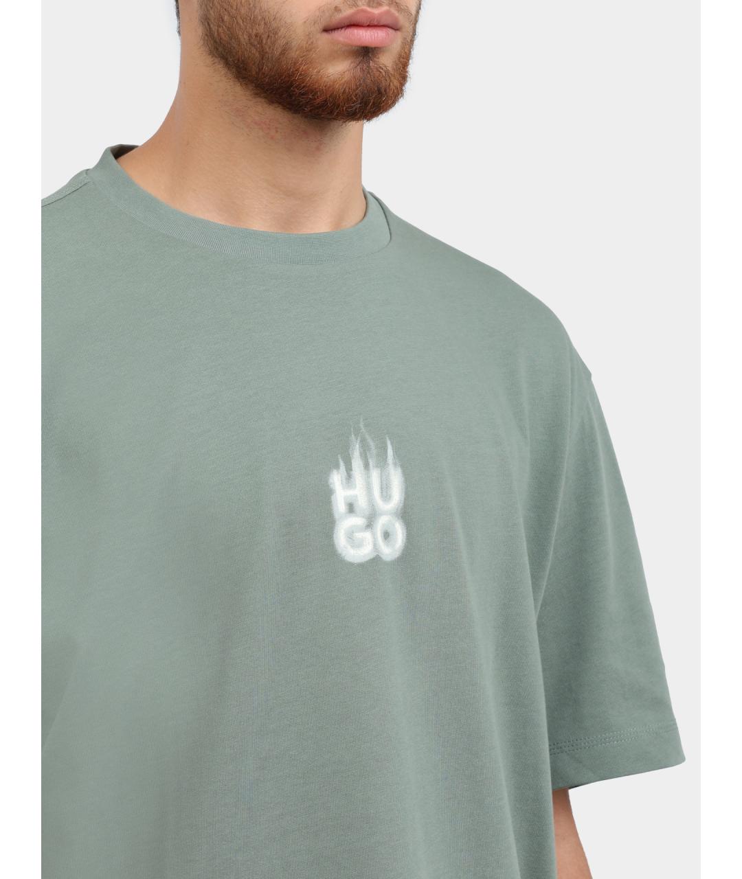 HUGO Зеленая хлопковая футболка, фото 5