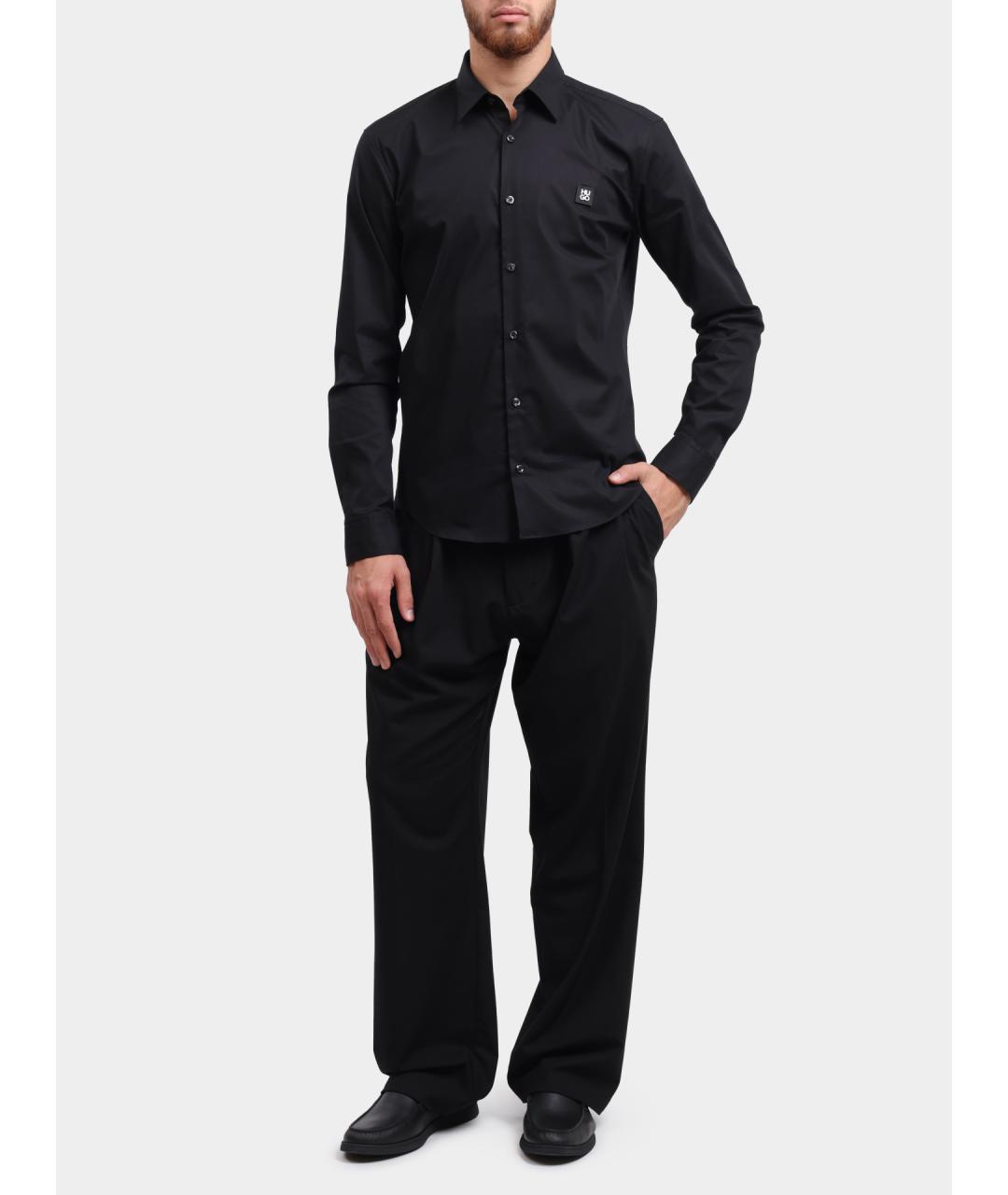 HUGO Черная хлопковая кэжуал рубашка, фото 2